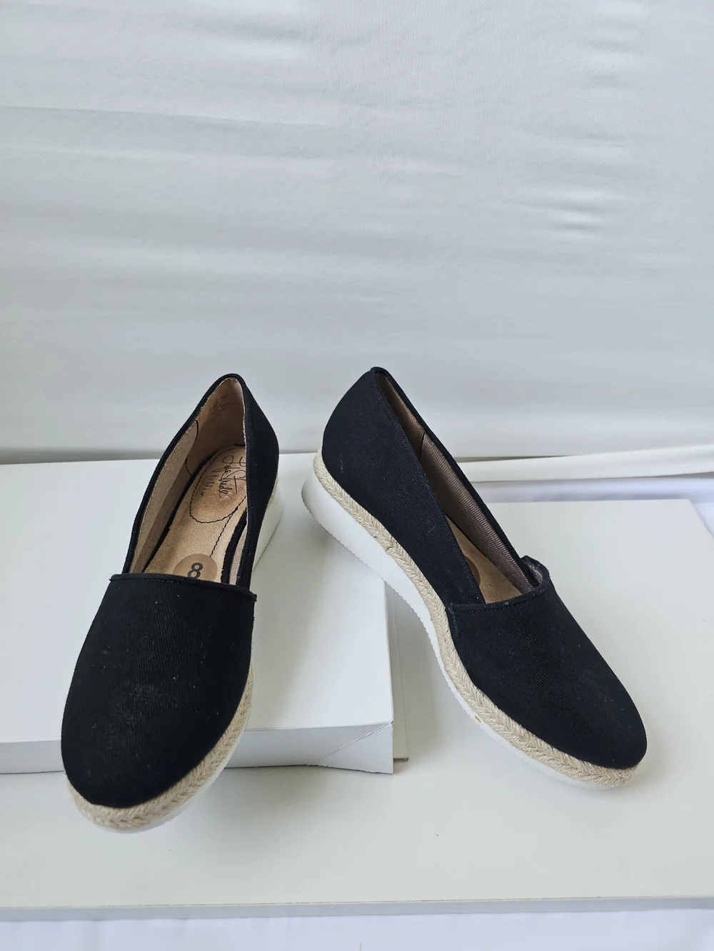 NWOT LifeStride Black Canvas Espadrille Platform Wedges - Size 8